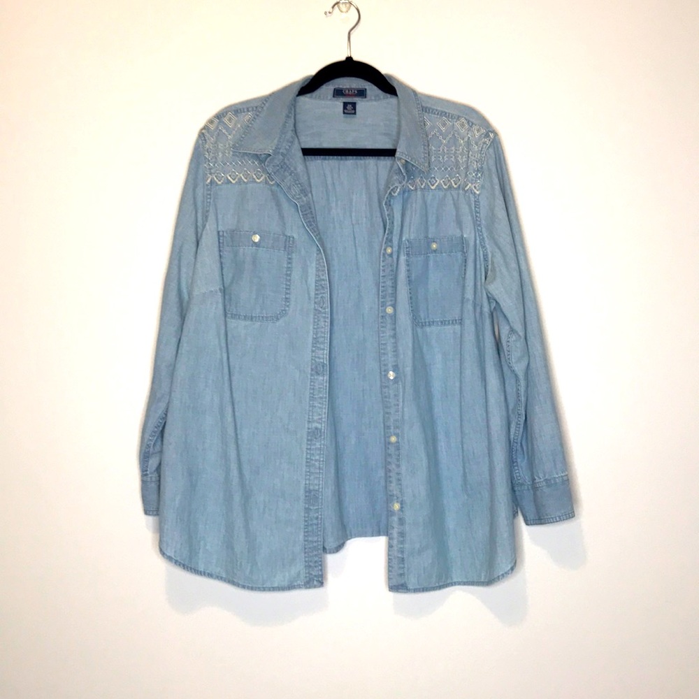 CHAPS Denim Button Down Shirt w/ Embroidery